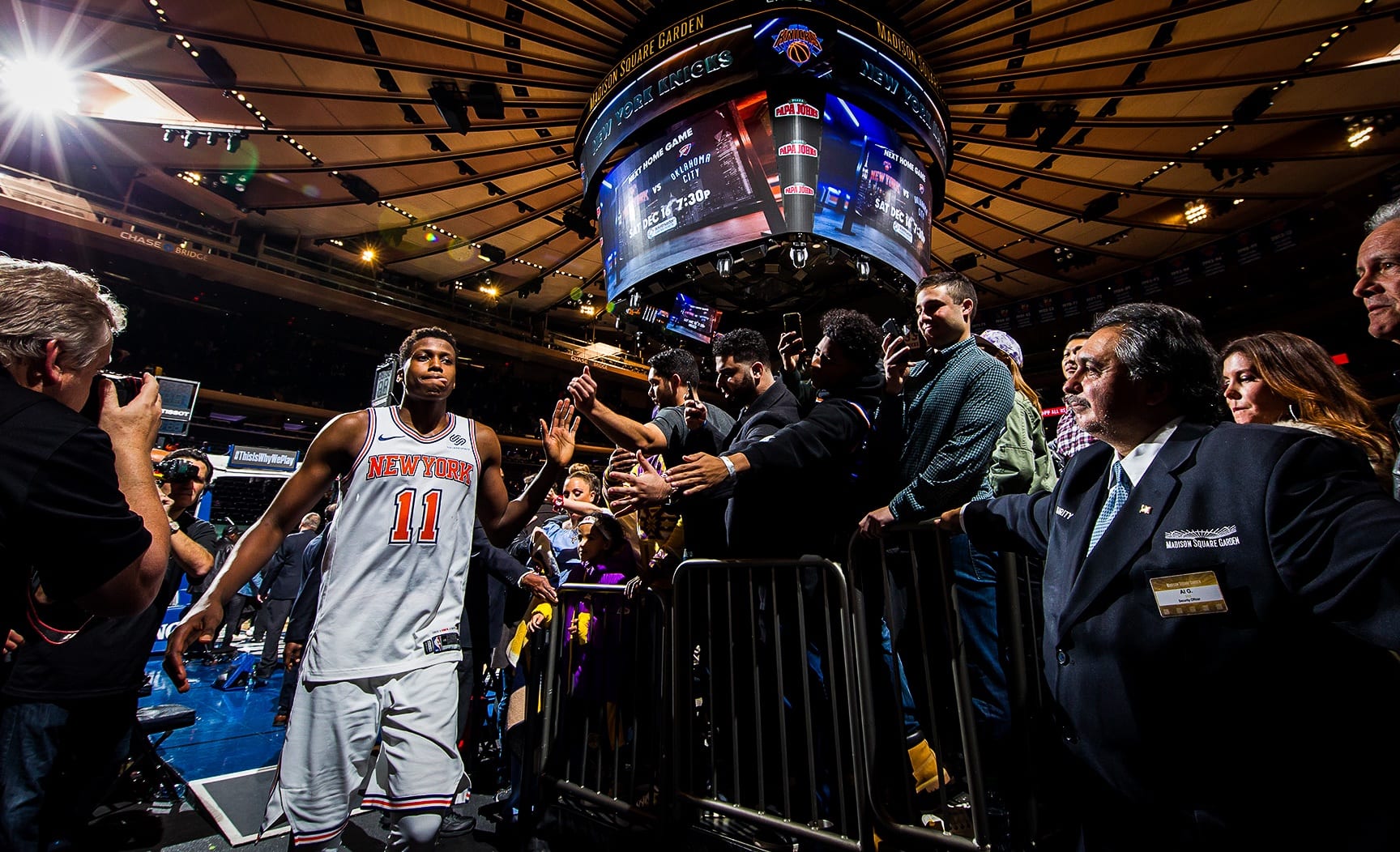 December 12, 2017: The New York Knicks defeat the Los Angeles Lakers in overtime, 113-109, at Madison Square Garden in New York City.